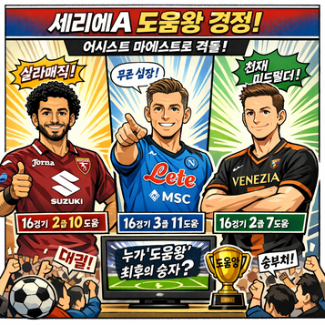세리에A 도움왕 경쟁 뜨겁다 살라 디뉴 드락슬러 각축